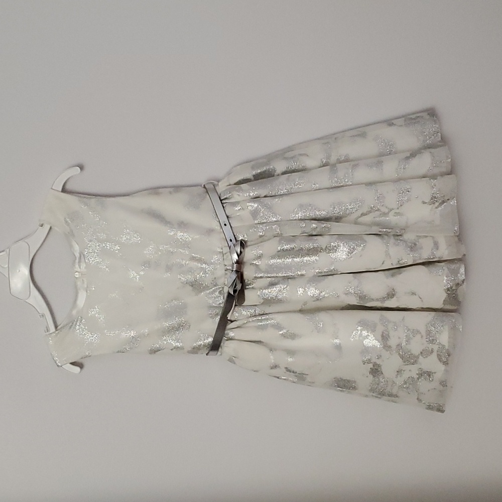 The children's place girls metallic dress ivery/silver size 5